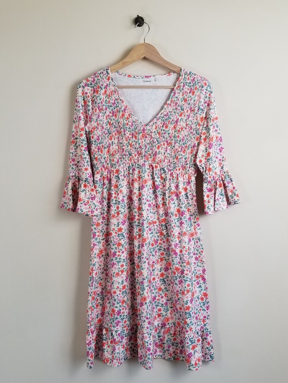 Coolmee Ditsy Print Smocked V-Neck Dress Size Small